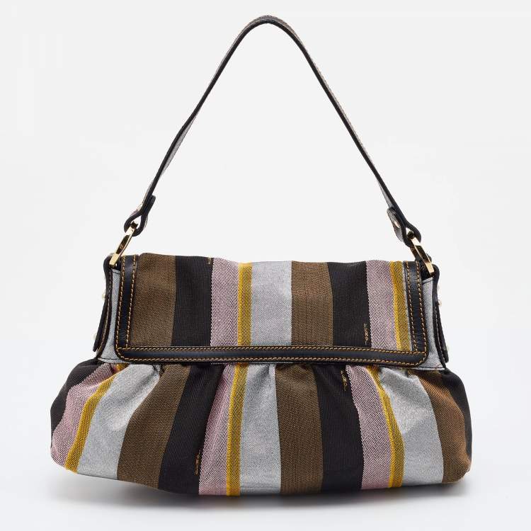 Pre Owned Fendi Multicolor Pequin Canvas and Leather Limited Edition Chef Baguette Bag