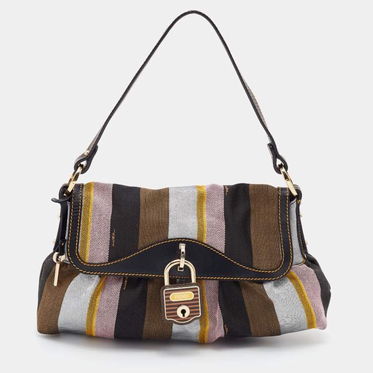 Pre Owned Fendi Multicolor Pequin Canvas and Leather Limited Edition Chef Baguette Bag