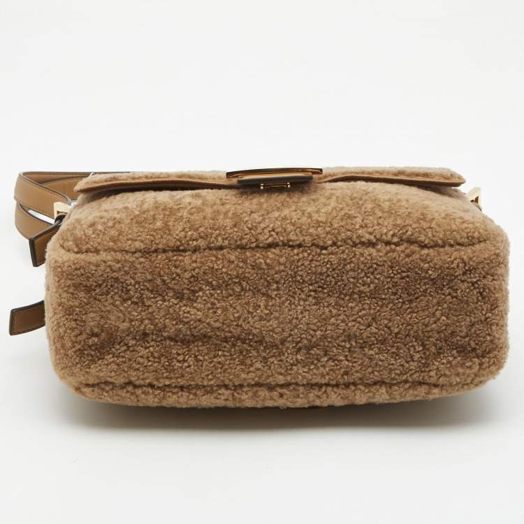Pre Owned Fendi Brown Shearling and Leather Multi Baguette Shoulder Bag