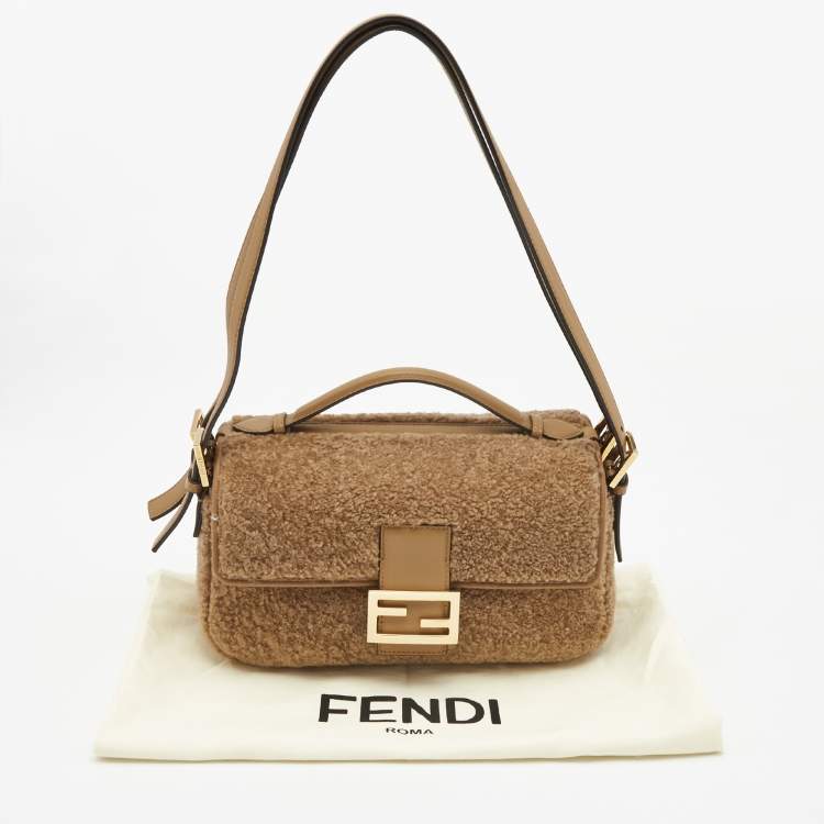 Pre Owned Fendi Brown Shearling and Leather Multi Baguette Shoulder Bag