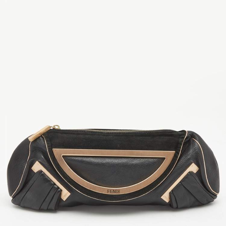 Pre Owned Fendi Black Leather Cut Out Handle Clutch Bag