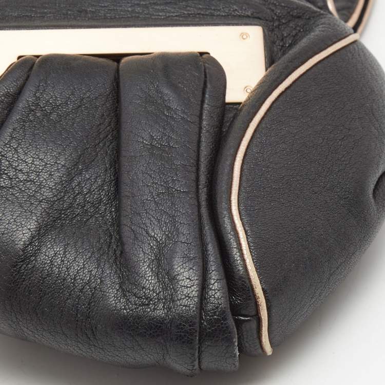 Pre Owned Fendi Black Leather Cut Out Handle Clutch Bag