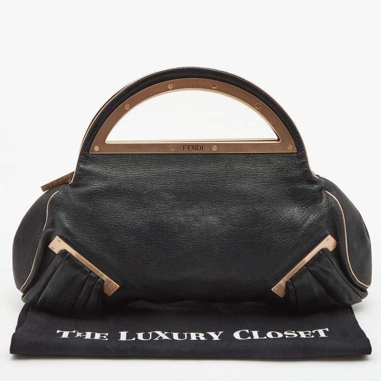 Pre Owned Fendi Black Leather Cut Out Handle Clutch Bag