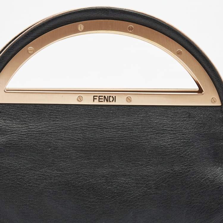 Pre Owned Fendi Black Leather Cut Out Handle Clutch Bag