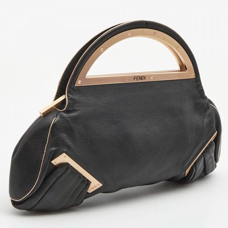 Pre Owned Fendi Black Leather Cut Out Handle Clutch Bag