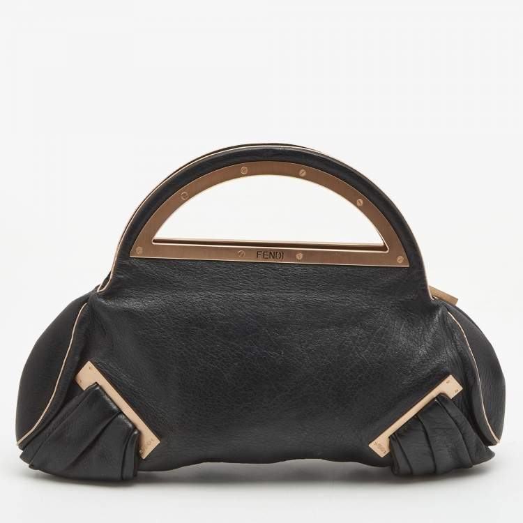 Pre Owned Fendi Black Leather Cut Out Handle Clutch Bag