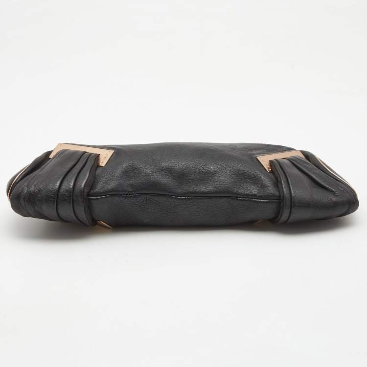 Pre Owned Fendi Black Leather Cut Out Handle Clutch Bag