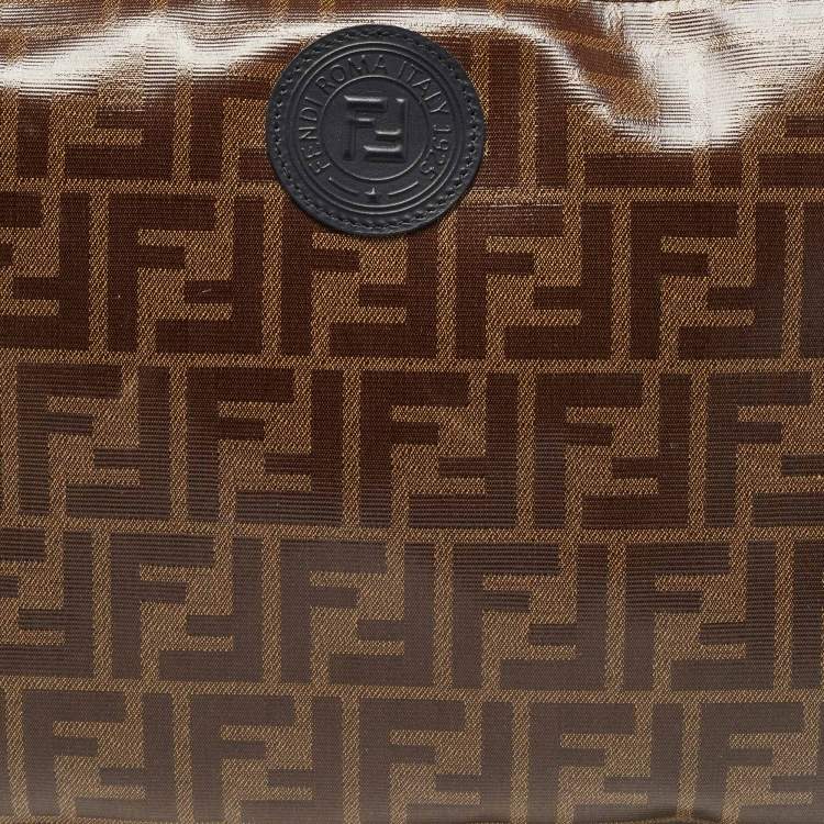 Pre Owned Fendi Brown Coated Canvas FFreedom Flat Pouch Bag