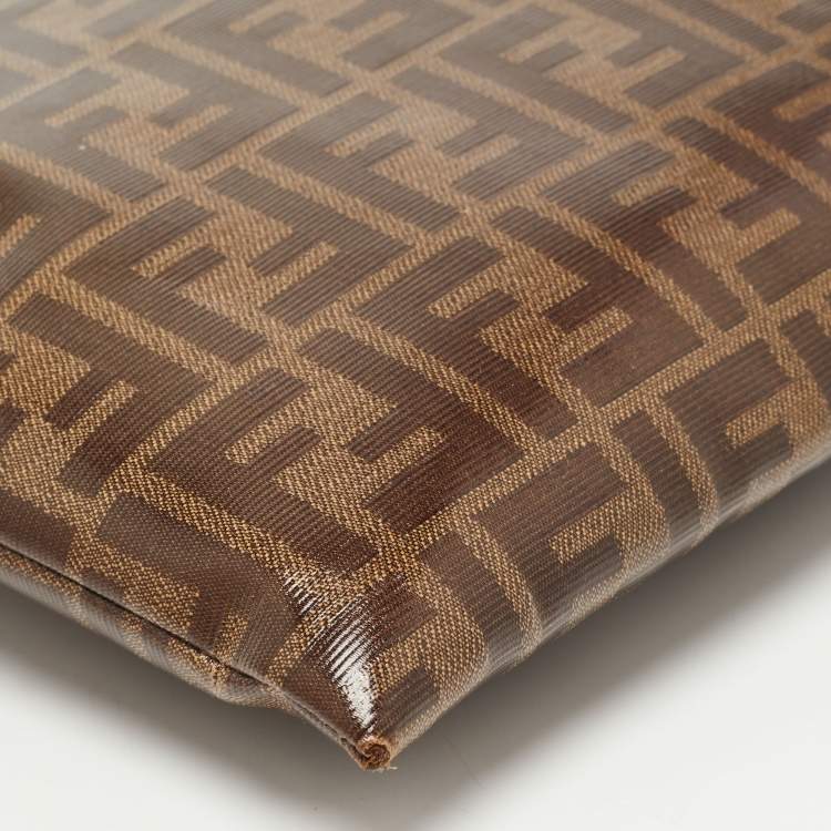 Pre Owned Fendi Brown Coated Canvas FFreedom Flat Pouch Bag