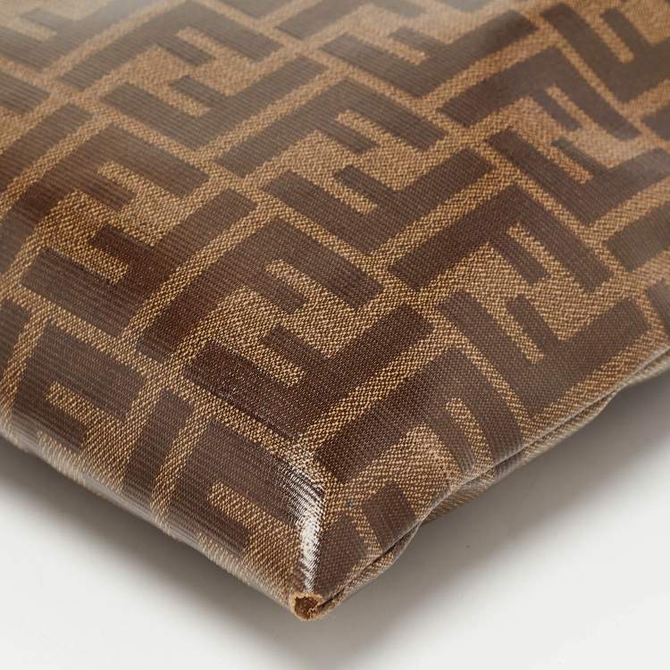Pre Owned Fendi Brown Coated Canvas FFreedom Flat Pouch Bag