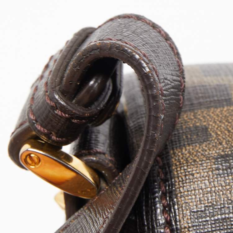 Pre Owned Fendi Tobacco Zucca Coated Canvas and Leather Push Lock Flap Shoulder Bag