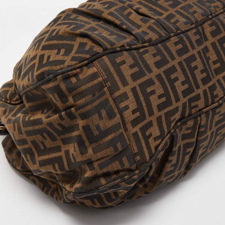 Pre Owned Fendi Tobacco Zucca Canvas and Patent Leather Large Mia Hobo