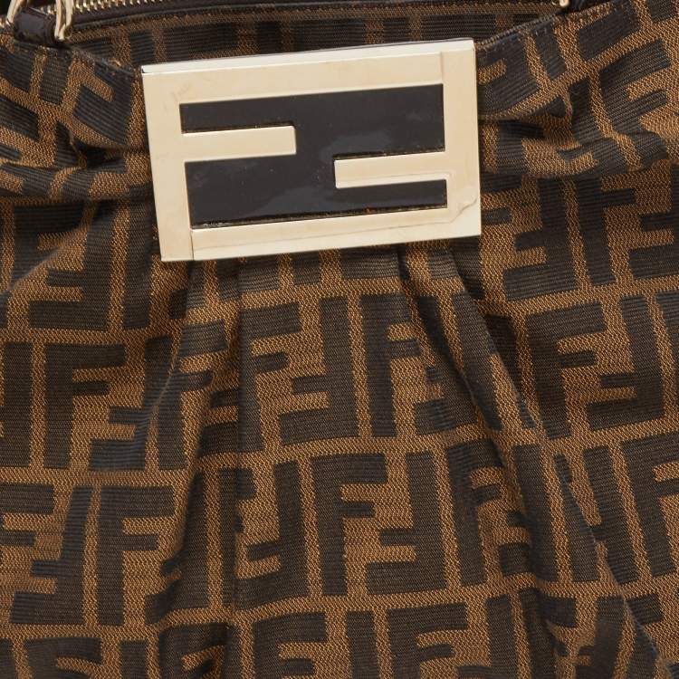 Pre Owned Fendi Tobacco Zucca Canvas and Patent Leather Large Mia Hobo