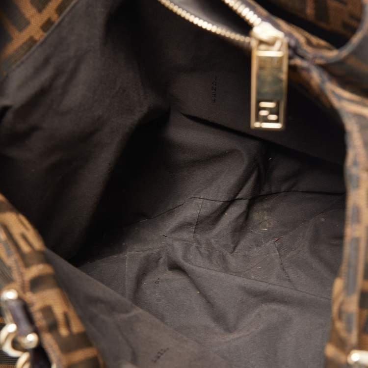 Pre Owned Fendi Tobacco Zucca Canvas and Patent Leather Large Mia Hobo