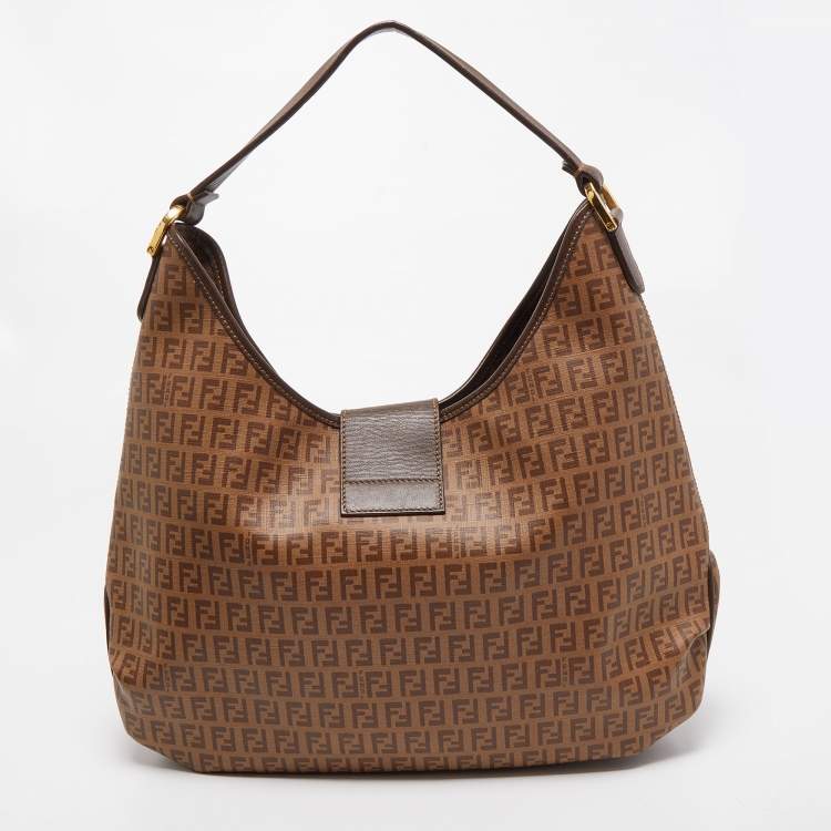 Pre Owned Fendi Brown Zucchino Coated Canvas Hobo