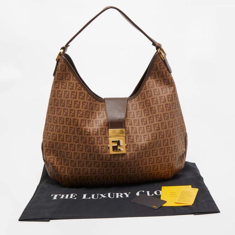 Pre Owned Fendi Brown Zucchino Coated Canvas Hobo