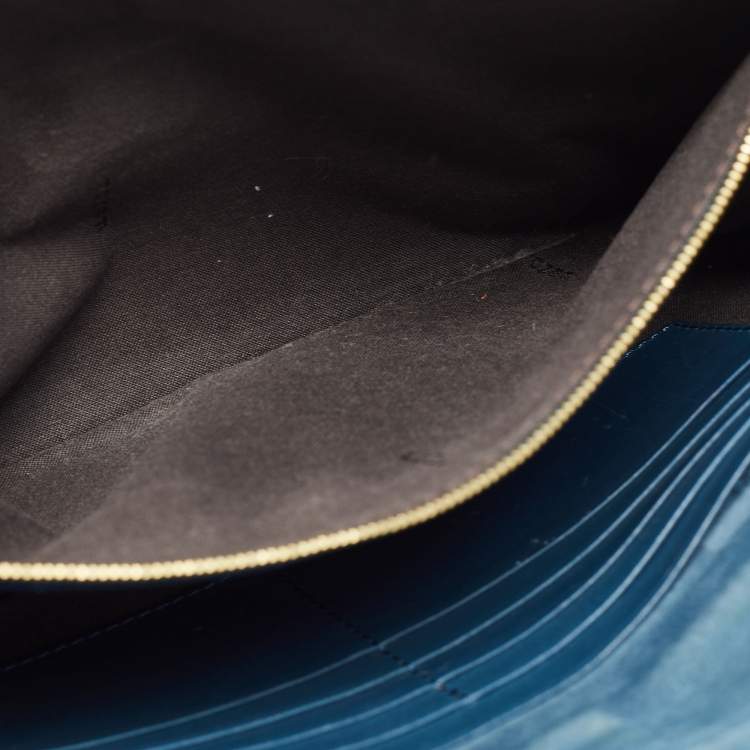 Pre Owned Fendi Dark Blue/Tobacco Pequin Canvas and Leather Bustina Clutch