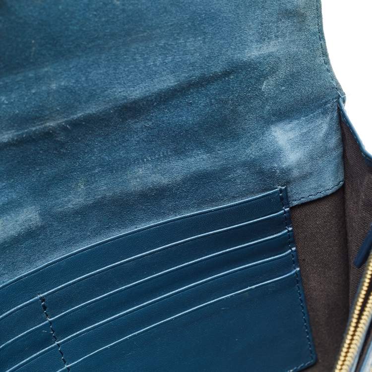 Pre Owned Fendi Dark Blue/Tobacco Pequin Canvas and Leather Bustina Clutch