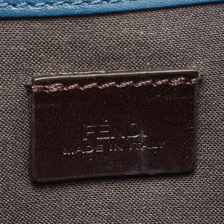 Pre Owned Fendi Dark Blue/Tobacco Pequin Canvas and Leather Bustina Clutch