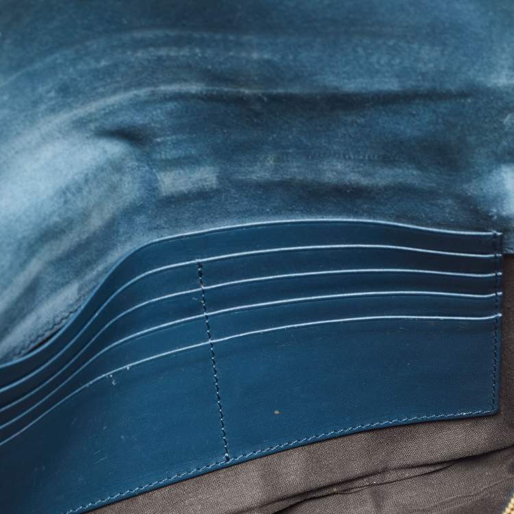 Pre Owned Fendi Dark Blue/Tobacco Pequin Canvas and Leather Bustina Clutch