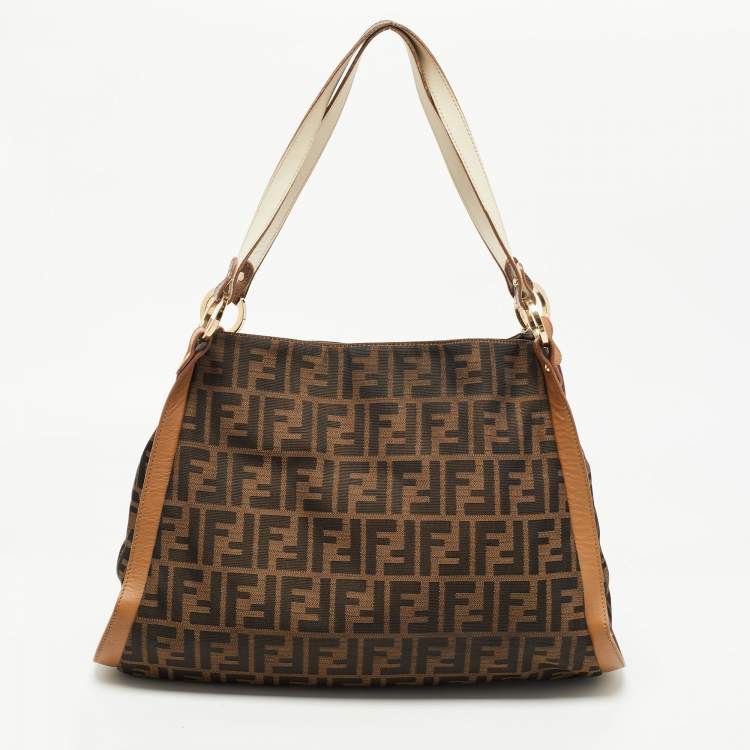 Pre Owned Fendi Tobacco Zucca Canvas and Leather Chef Tote
