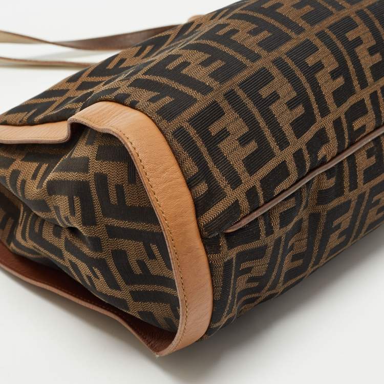 Pre Owned Fendi Tobacco Zucca Canvas and Leather Chef Tote