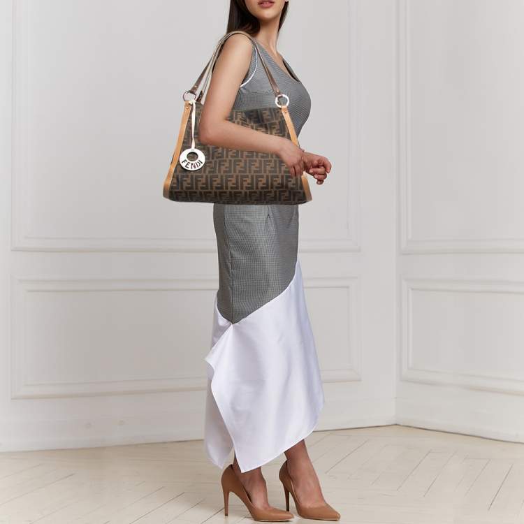 Pre Owned Fendi Tobacco Zucca Canvas and Leather Chef Tote