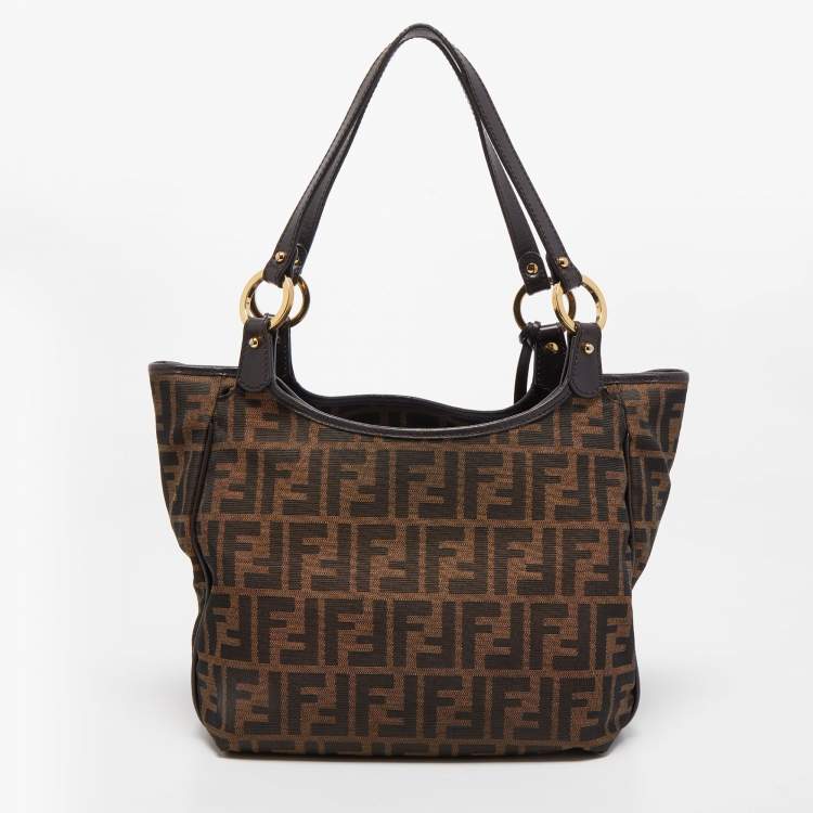 Pre Owned Fendi Tobacco Zucca Canvas and Leather Chef Shopper Tote