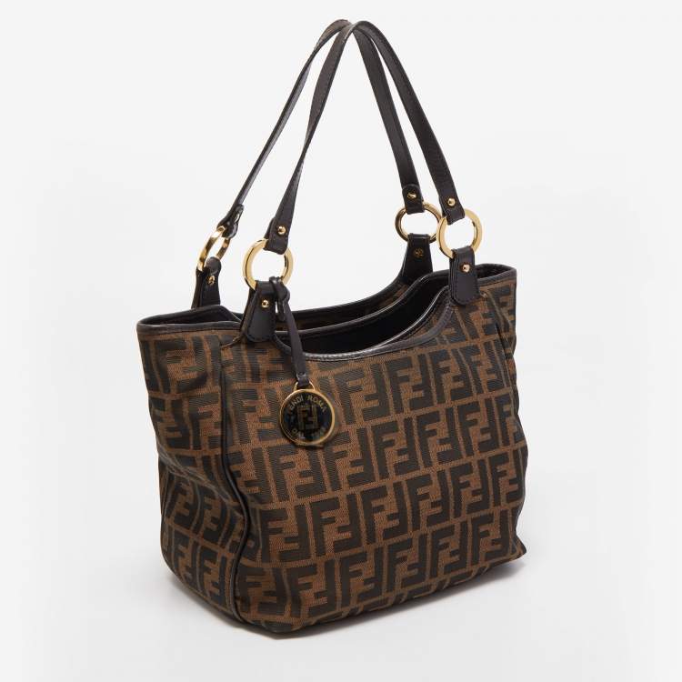 Pre Owned Fendi Tobacco Zucca Canvas and Leather Chef Shopper Tote