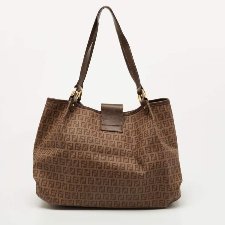 مملوكة مسبقًا Fendi Brown Zucchino Coated Canvas Chiusura Tote