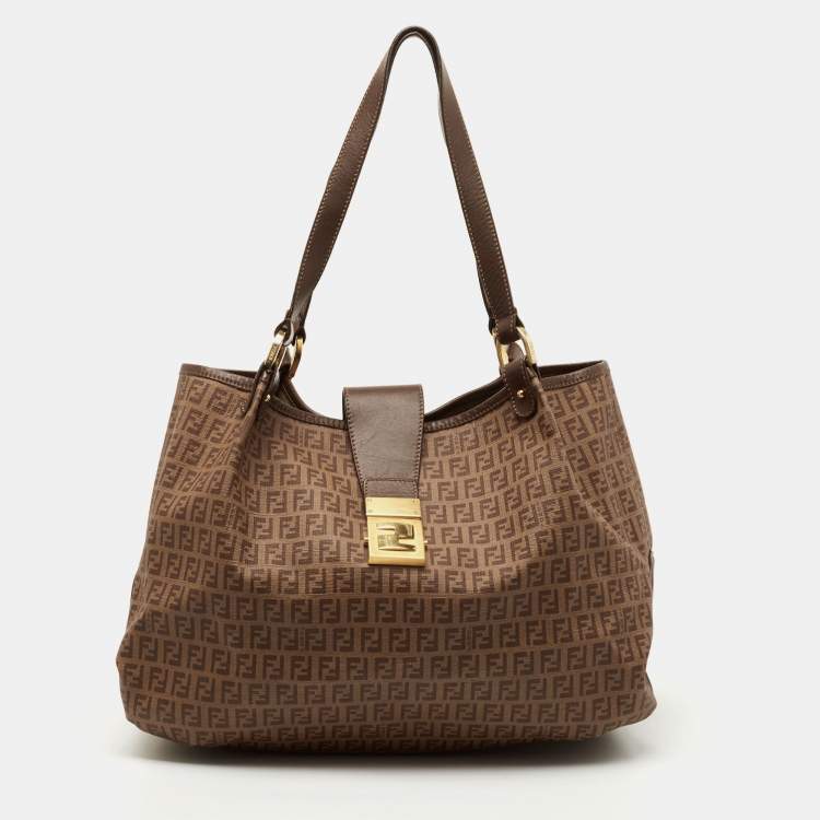 مملوكة مسبقًا Fendi Brown Zucchino Coated Canvas Chiusura Tote