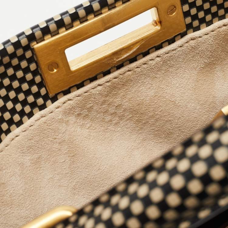 Pre Owned Fendi Printed Canvas and Leather Medium Beads Embroidered Peekaboo Top Handle Bag
