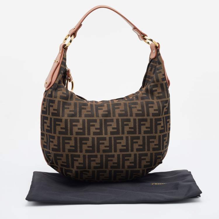 Pre Owned Fendi Tobacco/Pink Zucca Canvas and Leather Medium Chef Hobo