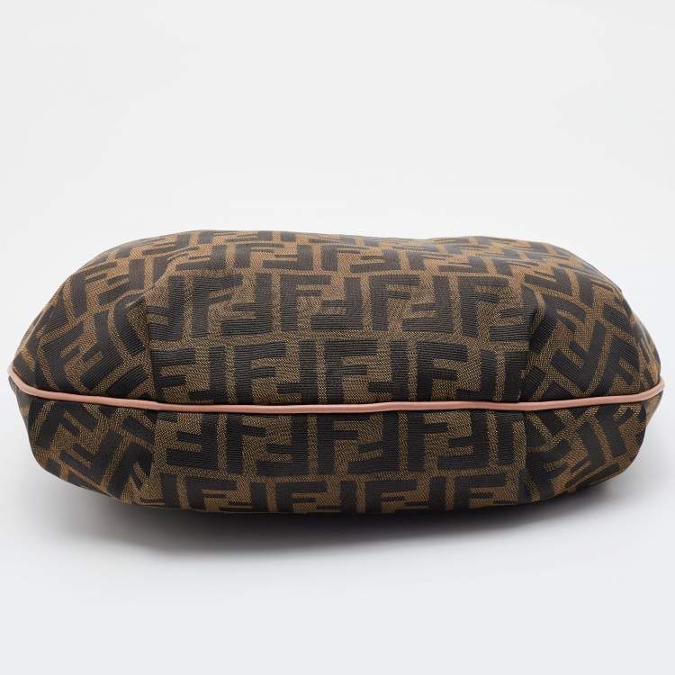 Pre Owned Fendi Tobacco/Pink Zucca Canvas and Leather Medium Chef Hobo