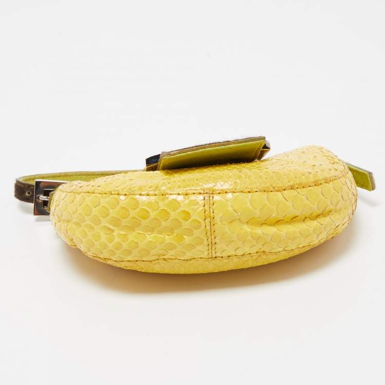 Pre Owned Fendi Yellow/Green Python And Calf Hair Mini Croissant Pochette