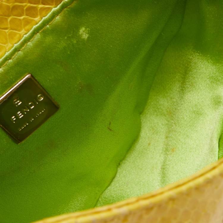 Pre Owned Fendi Yellow/Green Python And Calf Hair Mini Croissant Pochette