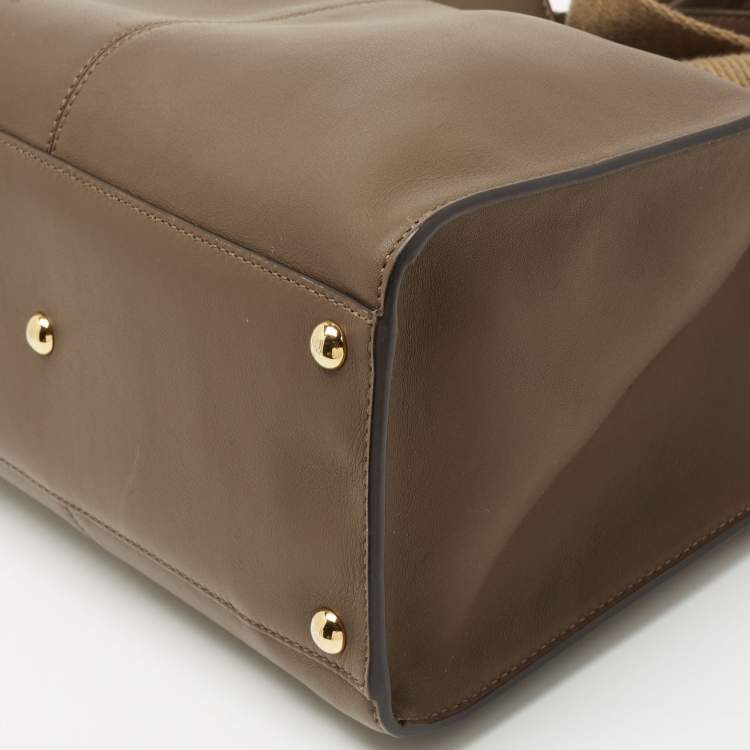 Pre Owned Fendi Dark Brown Leather Medium Peekaboo X Lite Top Handle Bag