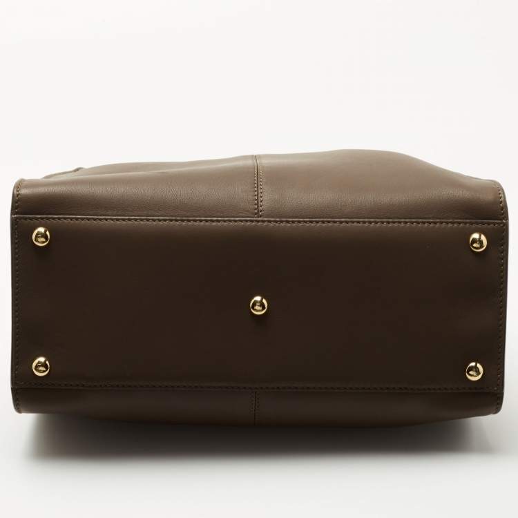 Pre Owned Fendi Dark Brown Leather Medium Peekaboo X Lite Top Handle Bag