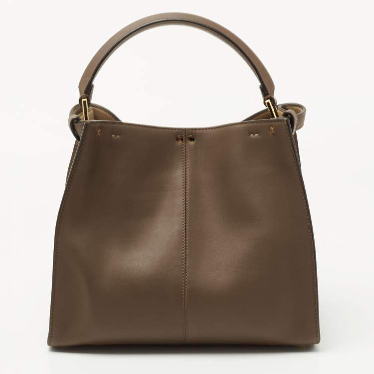 Pre Owned Fendi Dark Brown Leather Medium Peekaboo X Lite Top Handle Bag