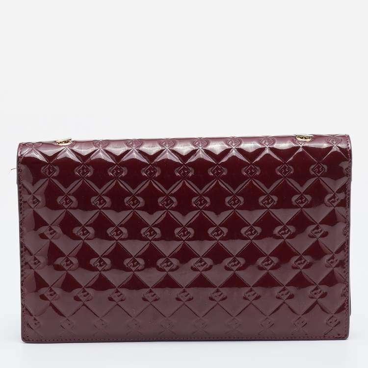 Pre Owned Fendi Burgundy Patent Leather Fendilicious Wallet on Chain