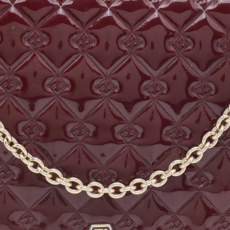 Pre Owned Fendi Burgundy Patent Leather Fendilicious Wallet on Chain