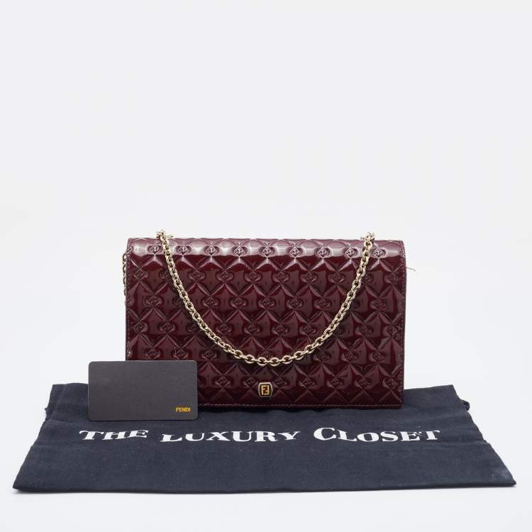 Pre Owned Fendi Burgundy Patent Leather Fendilicious Wallet on Chain