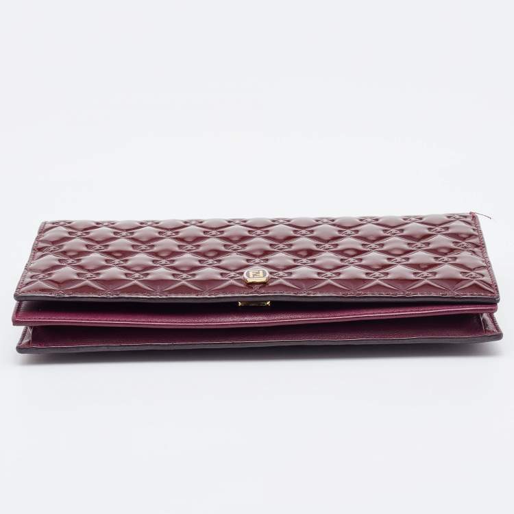 Pre Owned Fendi Burgundy Patent Leather Fendilicious Wallet on Chain