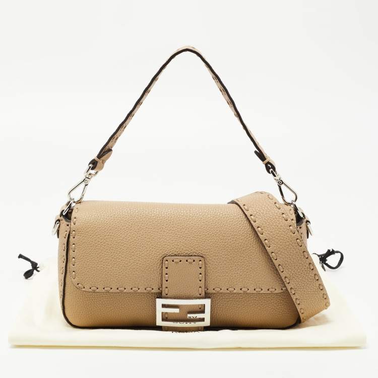 Pre Owned Fendi Beige Selleria Leather Baguette Shoulder Bag