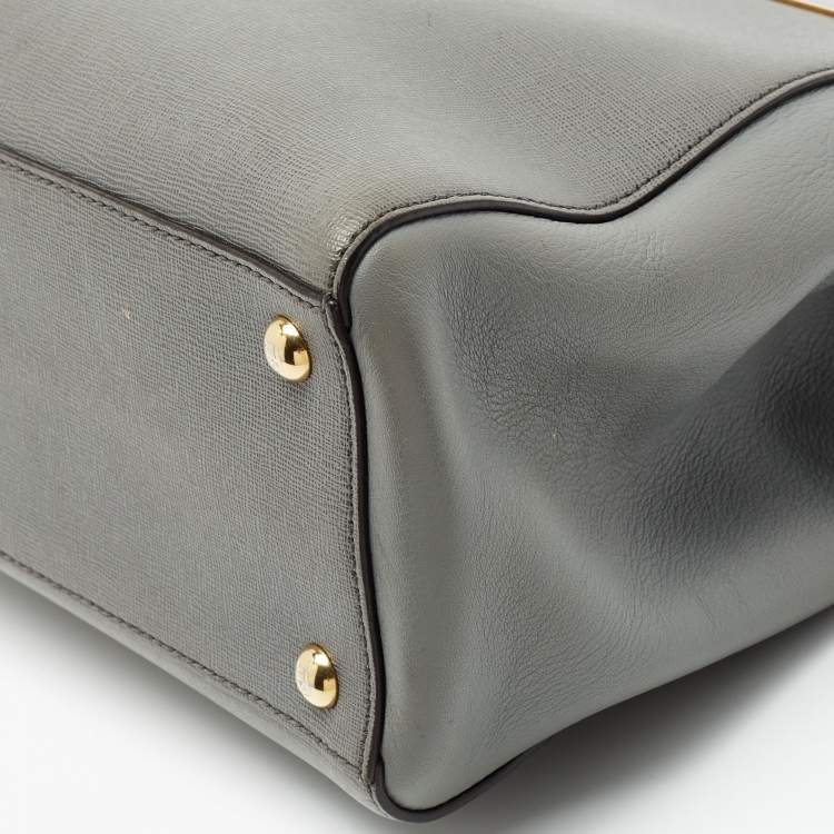 Pre Owned Fendi Grey Leather Small 2Jours Tote