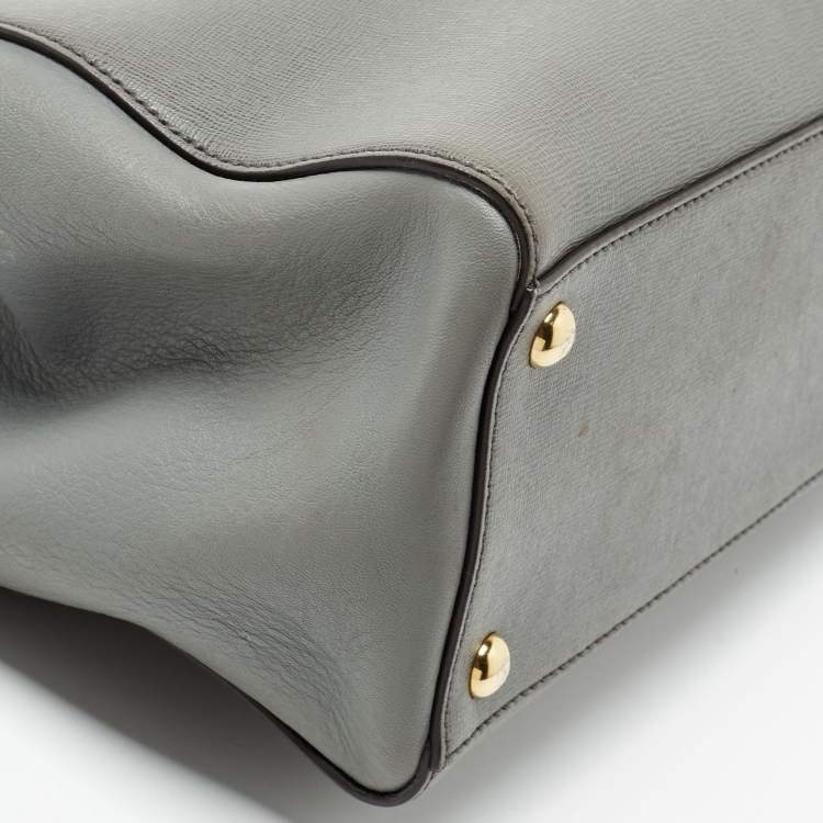 Pre Owned Fendi Grey Leather Small 2Jours Tote