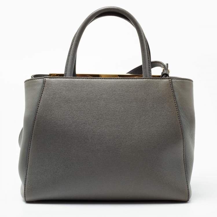 Pre Owned Fendi Grey Leather Small 2Jours Tote