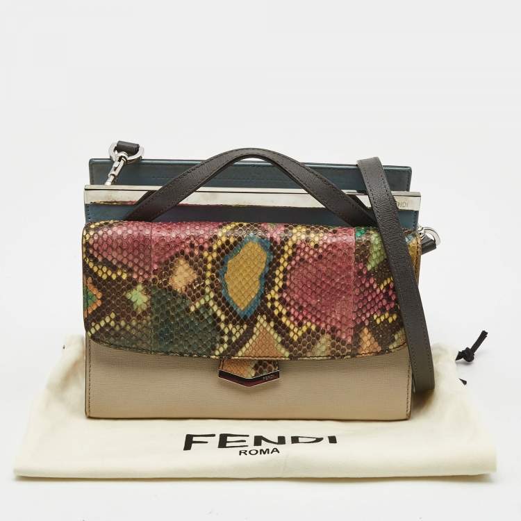 Pre Owned Fendi Multicolor Leather and Python Mini Demi Jour Top Handle Bag