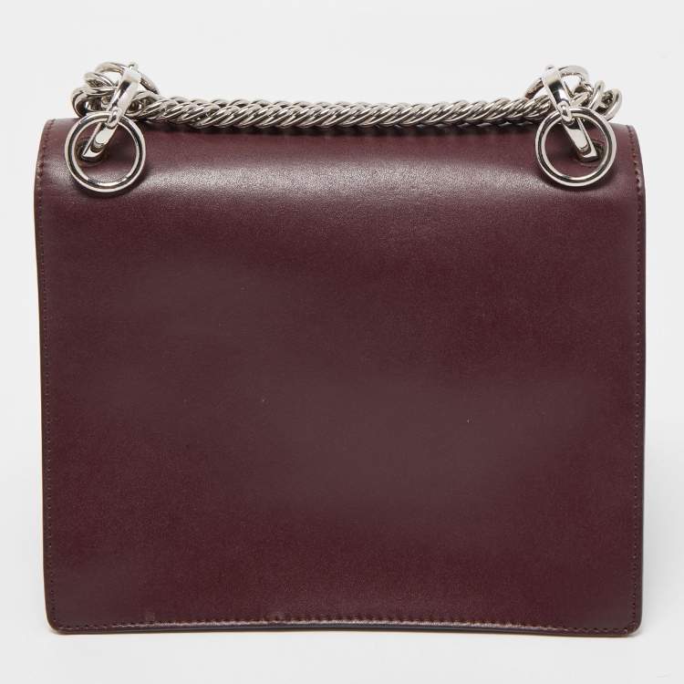 Pre Owned Fendi Burgundy Leather Small Kan I Chain Shoulder Bag