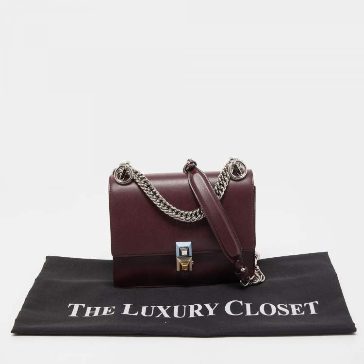 Pre Owned Fendi Burgundy Leather Small Kan I Chain Shoulder Bag